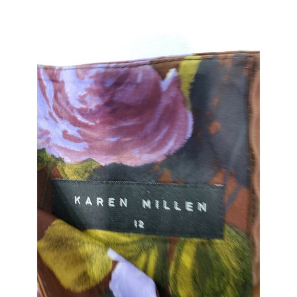 Karen Millen 14/12 2 Piece Skirt Set Purple Floral Baby Doll Top Pencil Skirt - Picture 5 of 5